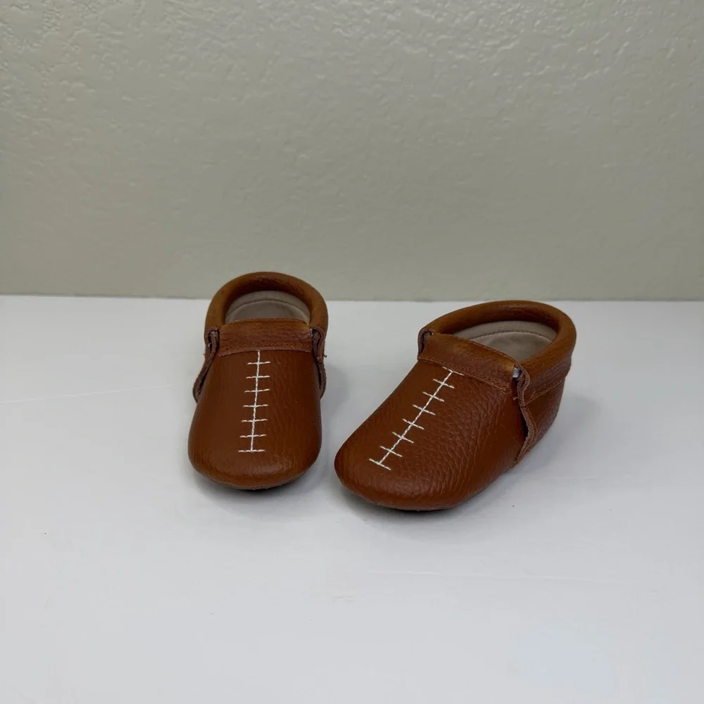 Monkey Feet Brown Baby Leather Slip-on Moccasin Shoes Size 12-18 Months